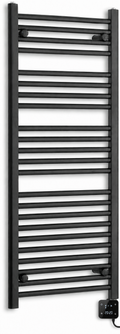 450mm wide 1200mm high black electric towel radiator — digital heating kit