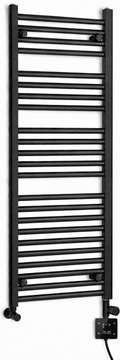 450mm wide 1200mm high black electric towel radiator — dual digital heating kit