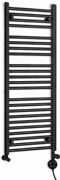 450mm wide 1200mm high black electric towel radiator — dual round heating kit
