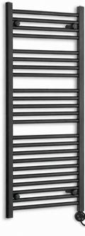 450mm wide 1200mm high black electric towel radiator — round heating kit