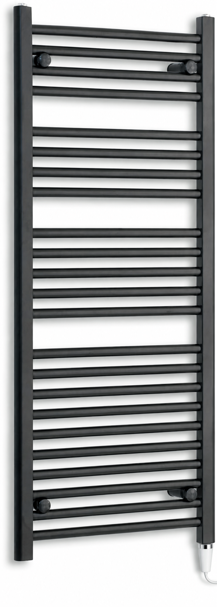 450mm wide 1200mm high black electric towel radiator — standard heating kit