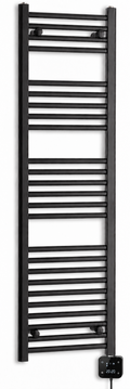 450mm wide 1400mm high black electric towel radiator — digital heating kit