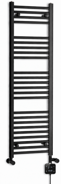 450mm wide 1400mm high black electric towel radiator — dual digital heating kit