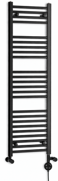 450mm wide 1400mm high black electric towel radiator — dual round heating kit