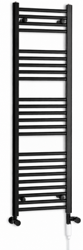 450mm wide 1400mm high black electric towel radiator — dual standard heating kit