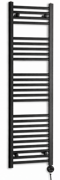 450mm wide 1400mm high black electric towel radiator — round heating kit