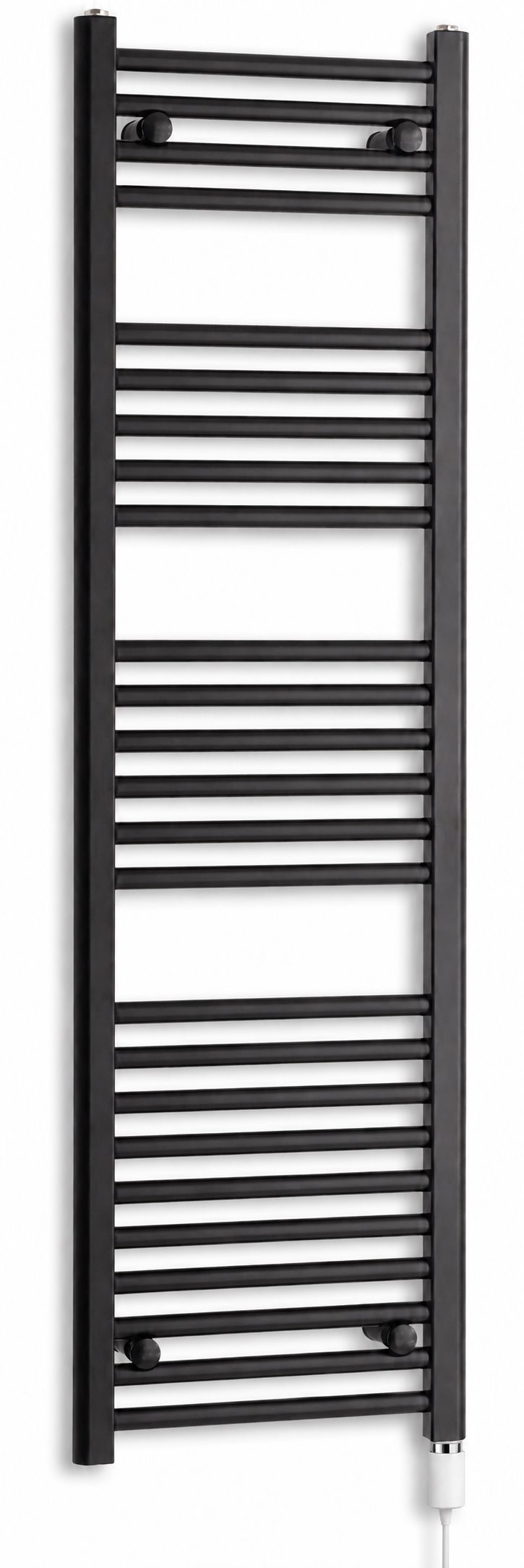 450mm wide 1400mm high black electric towel radiator — standard heating kit