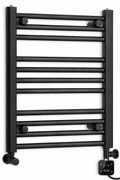 450mm wide 600mm high black electric towel radiator — dual digital heating kit