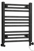 450mm wide 600mm high black electric towel radiator — dual standard heating kit