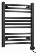 450mm wide 600mm high black electric towel radiator — round heating kit