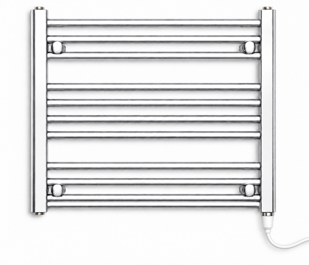 450mm wide 600mm high chrome electric towel radiator – standard heating kit