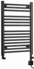 450mm wide 800mm high black electric towel radiator — dual digital heating kit