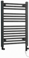 450mm wide 800mm high black electric towel radiator — dual standard heating kit