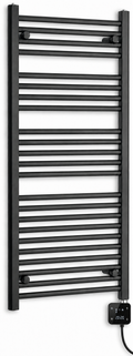 500mm wide 1200mm high black electric towel radiator — digital heating kit