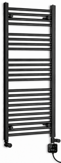 500mm wide 1200mm high black electric towel radiator — dual digital heating kit