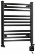500mm wide 600mm high black electric towel radiator — dual digital heating kit