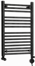 500mm wide 800mm high black electric towel radiator — dual round heating kit