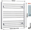 550mm Wide 600mm High Flat Chrome Towel Radiator