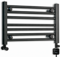 550mm wide 400mm high black electric towel radiator — dual digital heating kit