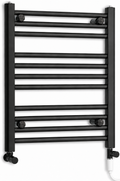 550mm wide 600mm high black electric towel radiator — dual standard heating kit