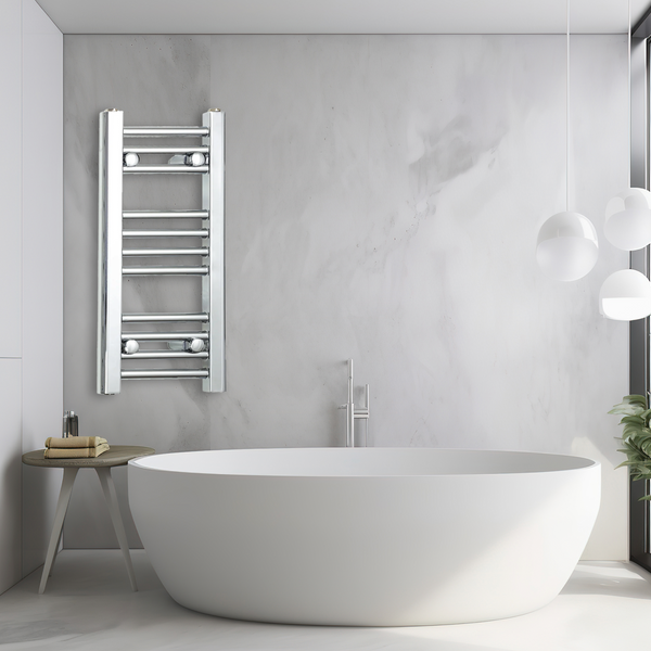 350m wide 600mm High Flat Chrome Towel Rail Radiator
