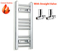Chrome towel radiator with straight valves for central heating