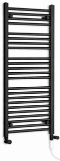 600mm wide 1200mm high black electric towel radiator — dual standard heating kit