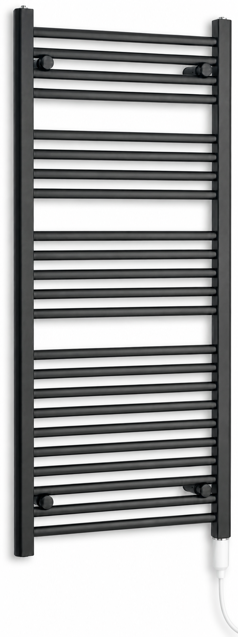 600mm wide 1200mm high black electric towel radiator — standard heating kit