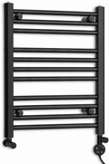 600mm wide 600mm high black electric towel radiator — dual round heating kit