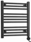 600mm wide 600mm high black electric towel radiator — round heating kit