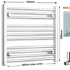 650mm wide 600mm High Flat Chrome Heated Towel Rail Radiator
