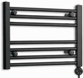 650mm wide 400mm high black electric towel radiator — round heating kit