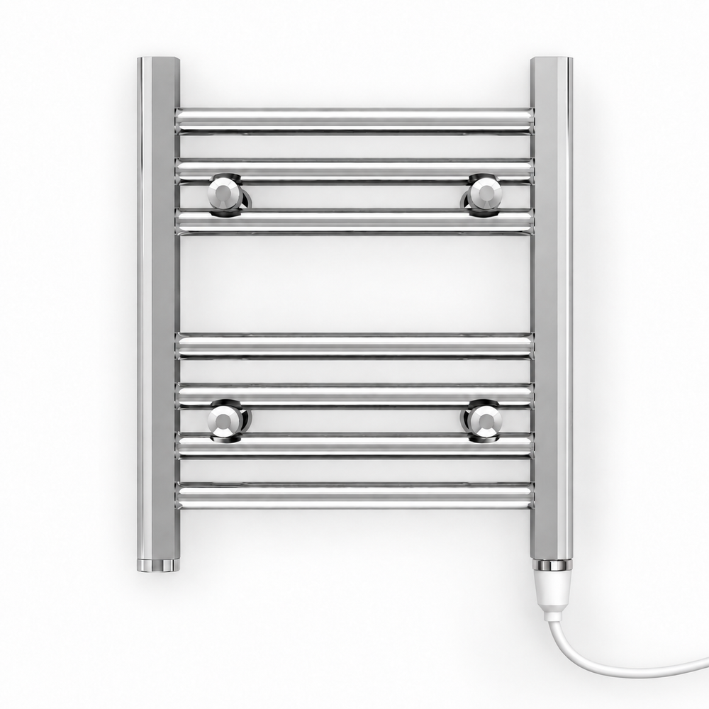 650mm wide 400mm high chrome electric towel radiator – standard heating kit