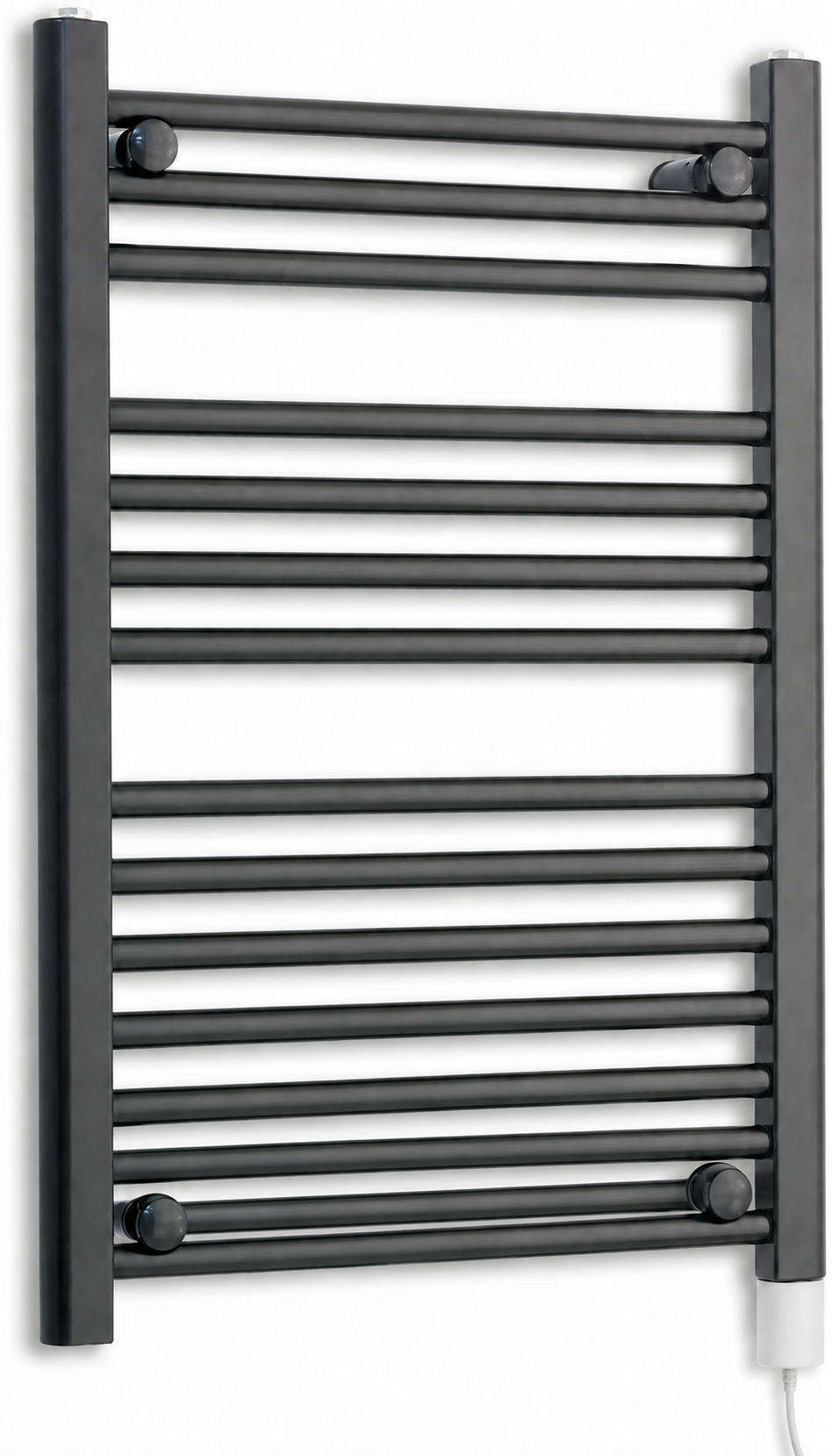 650mm wide 800mm high black electric towel radiator — standard heating kit