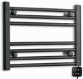 700mm wide 400mm high black electric towel radiator — digital heating kit