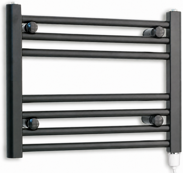 700mm wide 400mm high black electric towel radiator — standard heating kit