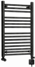 700mm wide 800mm high black electric towel radiator — dual digital heating kit