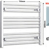 750mm wide 600mm High Flat Chrome Heated Towel Rail Radiator