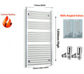Chrome towel radiator with dimensions and angled valves 