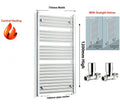 Towel radiator with dimensions and valve options 