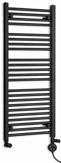 750mm wide 1200mm high black electric towel radiator — dual round heating kit