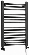 750mm wide 800mm high black electric towel radiator — dual standard heating kit