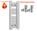 Chrome towel radiator with angled valves
