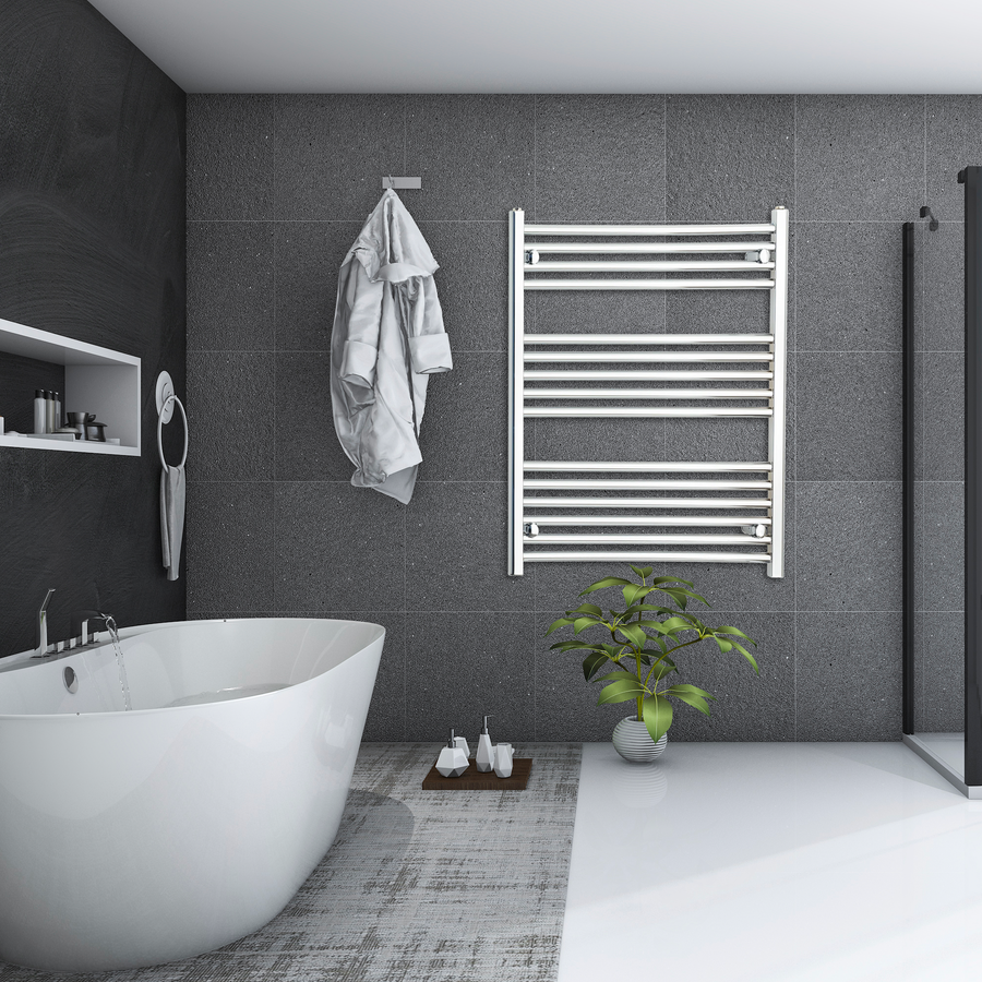 800mm Wide 800mm High Flat Chrome Heated Towel Rail Radiator