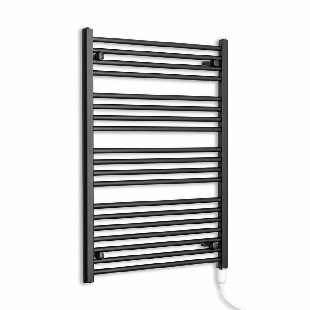 800mm wide 1000mm high black electric towel radiator — standard heating kit