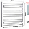 850mm Wide 600mm High Flat Chrome Heated Towel Rail Radiator