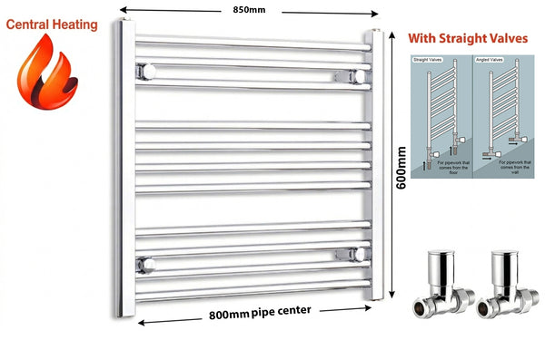 850mm wide 600mm high polished chrome radiator body reference on a white background