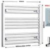 850mm Wide 600mm High Flat Chrome Heated Towel Rail Radiator