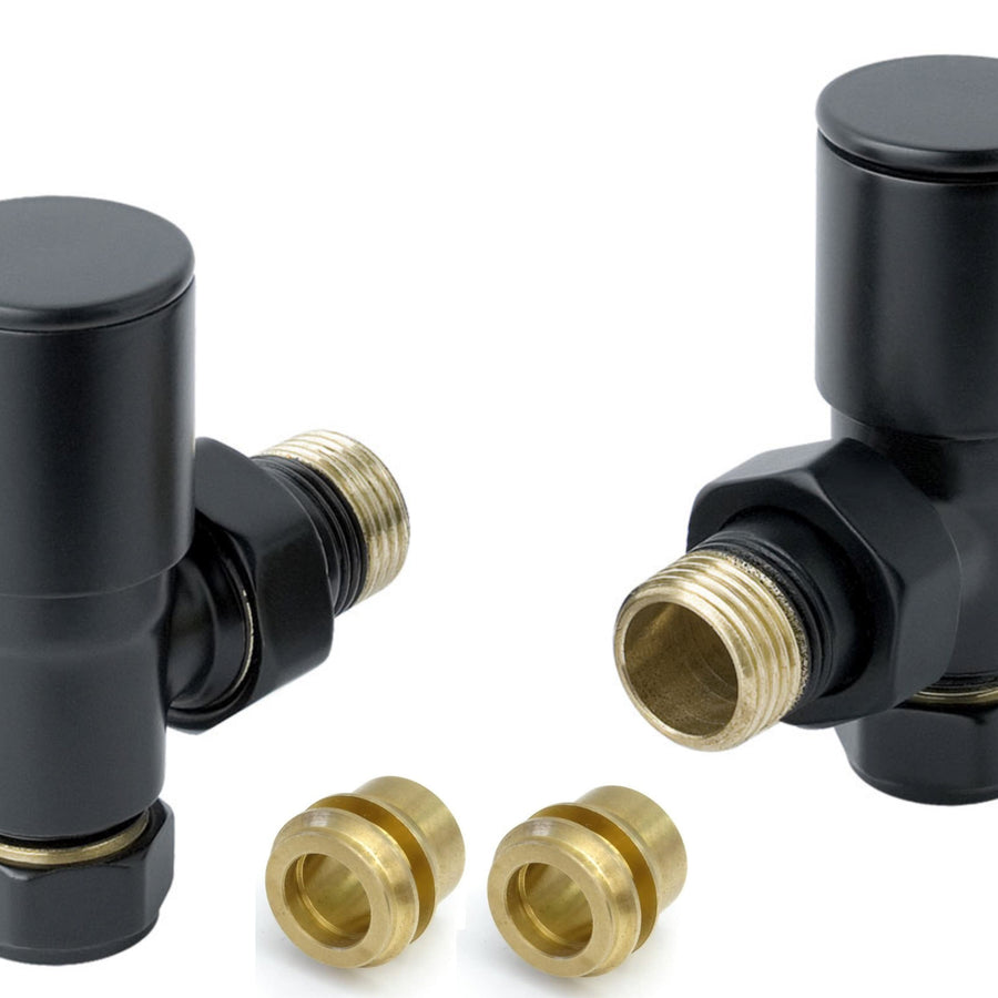 Modern Black 10mm Angled Towel Rail Radiator Valve Pair