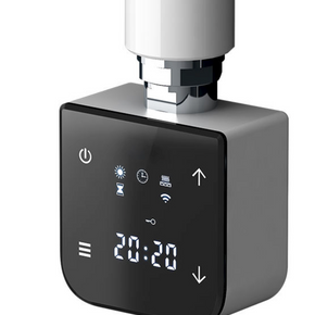 Black electronic device with digital display on a white background